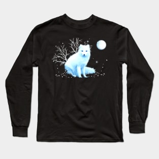 Winter Fox in Winter solstice with the Winter moon Long Sleeve T-Shirt